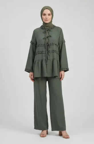 Modal Fabric Ruffled Lace-Up Two-Piece Set 2270-03 Khaki 2270-03