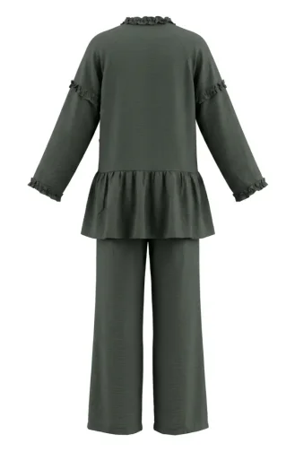 Modal Fabric Ruffled Lace-Up Two-Piece Set 2270-03 Khaki 2270-03