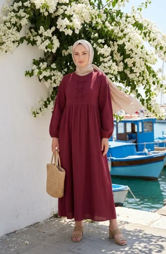 Muslin Fabric Hijab Dress With Bow Detail 2272-01 Rose Pink 2272-01