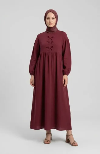 Muslin Fabric Hijab Dress With Bow Detail 2272-01 Rose Pink 2272-01