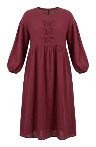 Muslin Fabric Hijab Dress With Bow Detail 2272-01 Rose Pink 2272-01