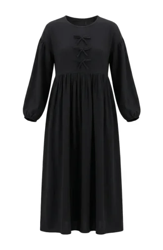Robe Hijab En Mousseline Avec Nœud Décoratif 2272-02 Noir 2272-02
