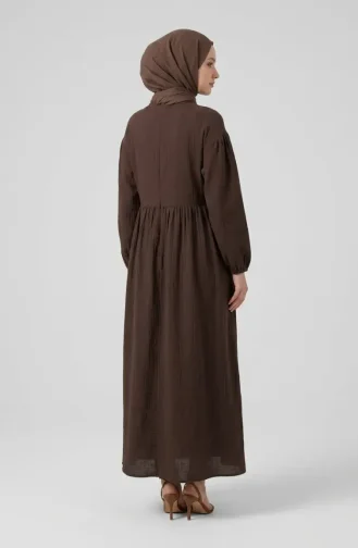 Muslin Fabric Hijab Dress With Bow Detail 2272-03 Brown 2272-03