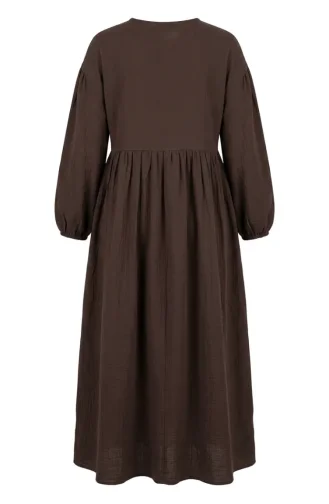 Muslin Fabric Hijab Dress With Bow Detail 2272-03 Brown 2272-03