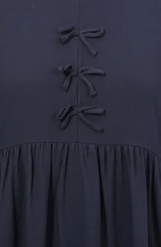 Muslin Fabric Hijab Dress With Bow Detail 2272-05 Navy Blue 2272-05