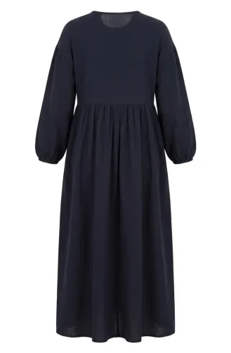 Muslin Fabric Hijab Dress With Bow Detail 2272-05 Navy Blue 2272-05
