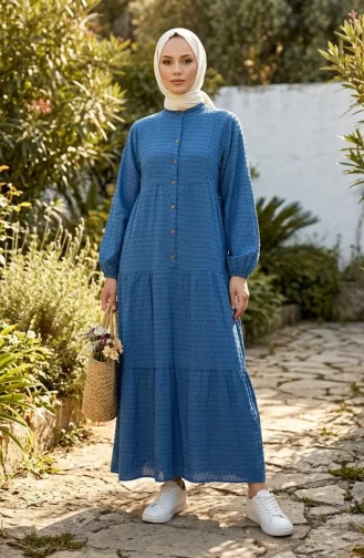 Robe Boutonnée Texturée En Relief 2255-01 Indigo 2255-01