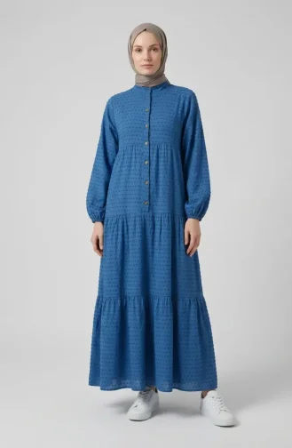 Robe Boutonnée Texturée En Relief 2255-01 Indigo 2255-01