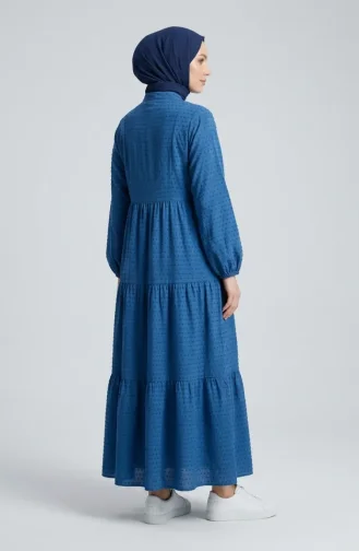 Robe Boutonnée Texturée En Relief 2255-01 Indigo 2255-01