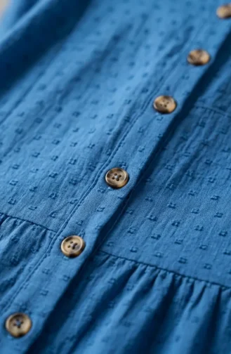 Robe Boutonnée Texturée En Relief 2255-01 Indigo 2255-01