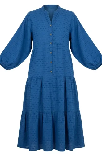 Robe Boutonnée Texturée En Relief 2255-01 Indigo 2255-01