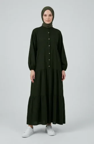 Robe Kaki Texturée En Relief à Boutons 2255-02 2255-02