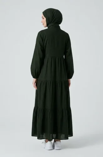 Robe Kaki Texturée En Relief à Boutons 2255-02 2255-02