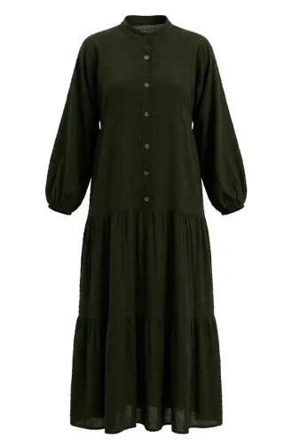 Robe Kaki Texturée En Relief à Boutons 2255-02 2255-02