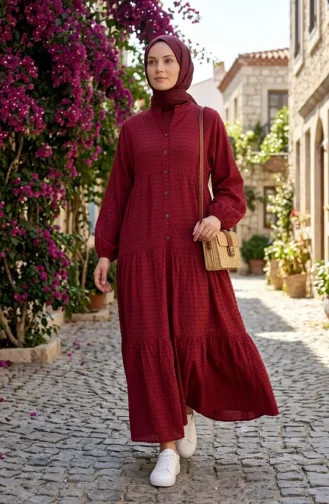 Robe à Boutons Texturés En Relief 2255-03 Rose 2255-03
