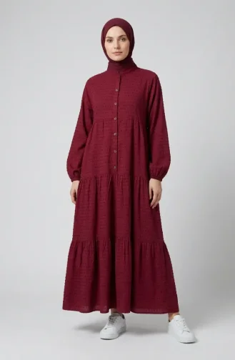 Robe à Boutons Texturés En Relief 2255-03 Rose 2255-03
