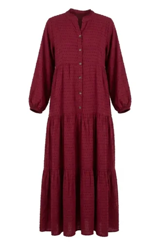 Robe à Boutons Texturés En Relief 2255-03 Rose 2255-03
