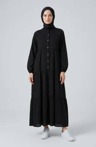 Robe Boutonnée Texturée En Relief 2255-04 Noire 2255-04