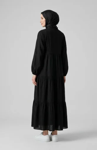 Robe Boutonnée Texturée En Relief 2255-04 Noire 2255-04