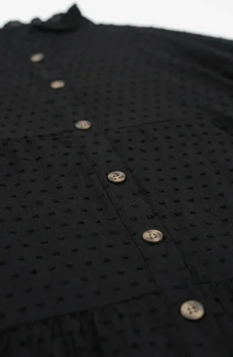 Robe Boutonnée Texturée En Relief 2255-04 Noire 2255-04