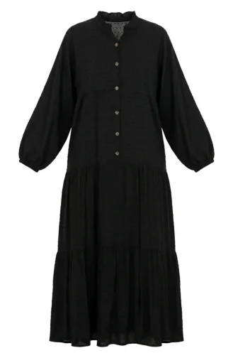 Robe Boutonnée Texturée En Relief 2255-04 Noire 2255-04