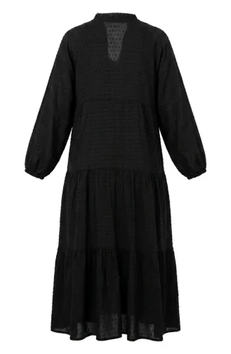 Robe Boutonnée Texturée En Relief 2255-04 Noire 2255-04