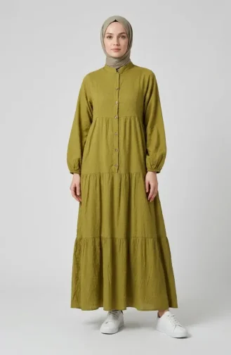 Robe Boutonnée Texturée En Relief 2255-05 Vert Olive 2255-05