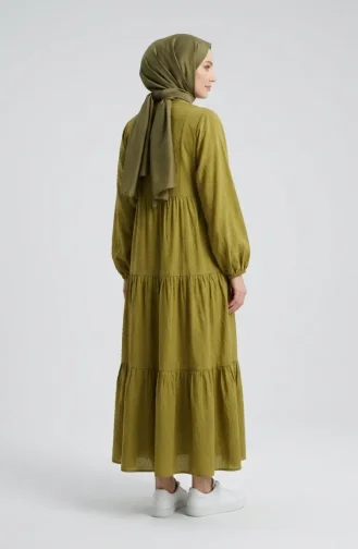 Robe Boutonnée Texturée En Relief 2255-05 Vert Olive 2255-05