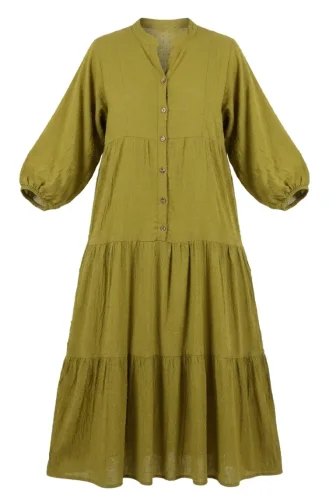 Robe Boutonnée Texturée En Relief 2255-05 Vert Olive 2255-05