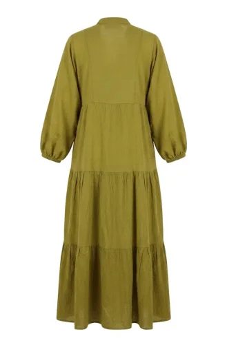 Robe Boutonnée Texturée En Relief 2255-05 Vert Olive 2255-05
