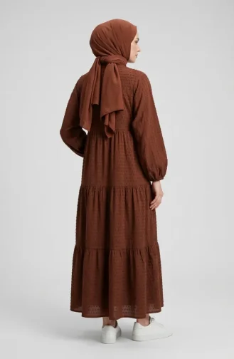 Robe à Boutons Texturés En Relief 2255-06 Marron 2255-06