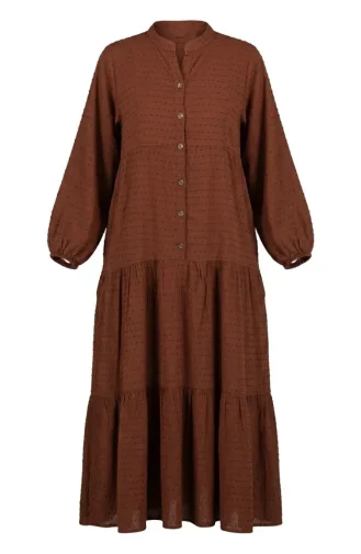 Robe à Boutons Texturés En Relief 2255-06 Marron 2255-06