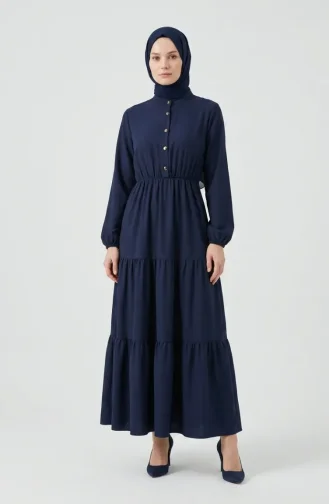 Robe à Demi-boutons Et Taille élastiquée 0276-01 Bleu Marine 0276-01