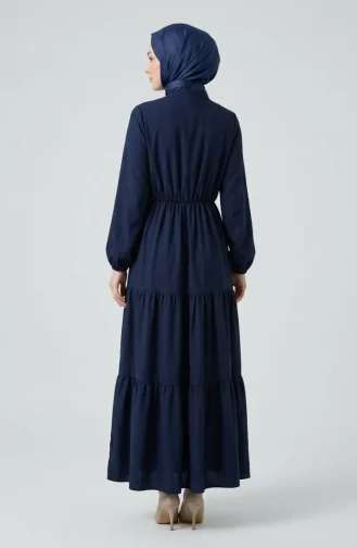 Robe à Demi-boutons Et Taille élastiquée 0276-01 Bleu Marine 0276-01