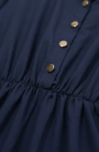Robe à Demi-boutons Et Taille élastiquée 0276-01 Bleu Marine 0276-01