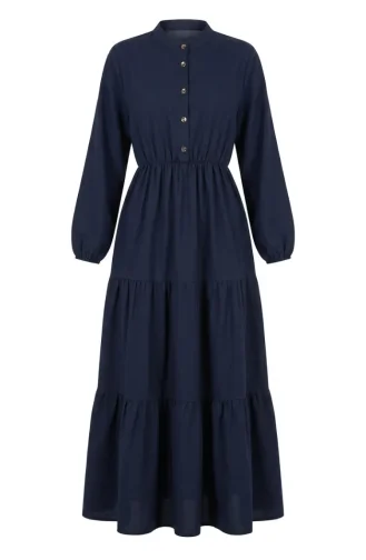 Robe à Demi-boutons Et Taille élastiquée 0276-01 Bleu Marine 0276-01