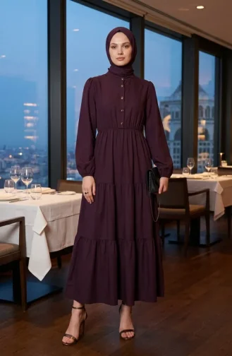 Robe à Demi-boutonnage Et Taille élastiquée 0276-02 Prune 0276-02