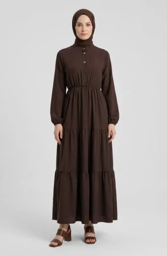 Robe Marron à Demi-boutons Et Taille élastiquée 0276-03 0276-03