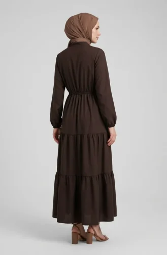 Robe Marron à Demi-boutons Et Taille élastiquée 0276-03 0276-03