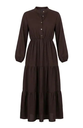 Robe Marron à Demi-boutons Et Taille élastiquée 0276-03 0276-03