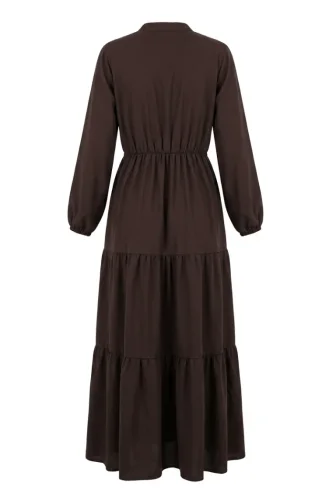 Robe Marron à Demi-boutons Et Taille élastiquée 0276-03 0276-03