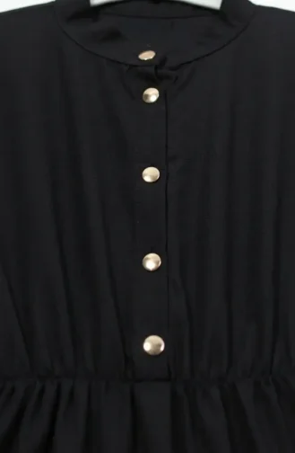 Robe Noire à Demi-boutons Et Taille élastiquée 0276-04 0276-04