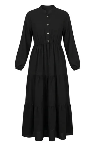 Robe Noire à Demi-boutons Et Taille élastiquée 0276-04 0276-04