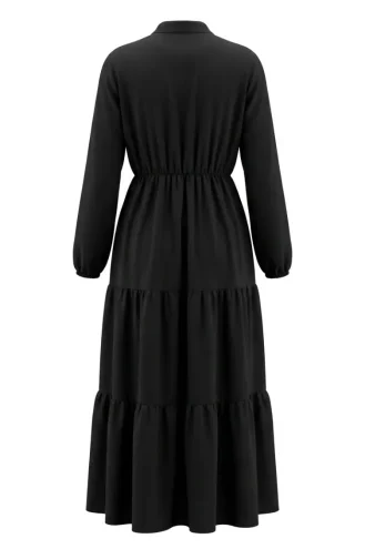 Robe Noire à Demi-boutons Et Taille élastiquée 0276-04 0276-04