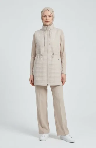 Steppweste Mit Reißverschlusstaschen 12032-04 Beige 12032-04