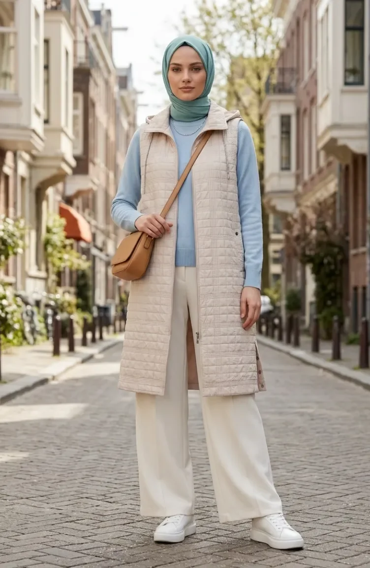 Gesteppte Kapuzenweste 71311-02 Beige 71311-02