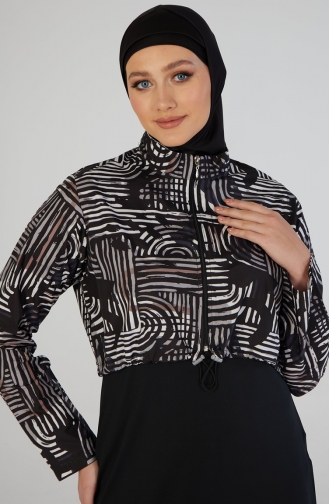 Zebra Desenli Fermuarlı 3lü Tesettür Mayo 26970-01 Siyah