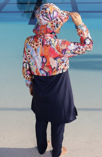 Festival Zippered Hooded 4-Piece Modest Swimsuit 26974-01 Navy Blue 26974-01