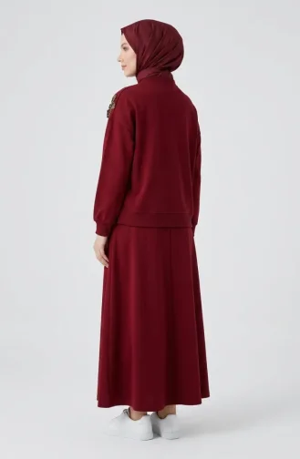 Ensemble Deux Pièces Avec Broderie Florale Et Strass 0255-04 Bourgogne. 0255-04