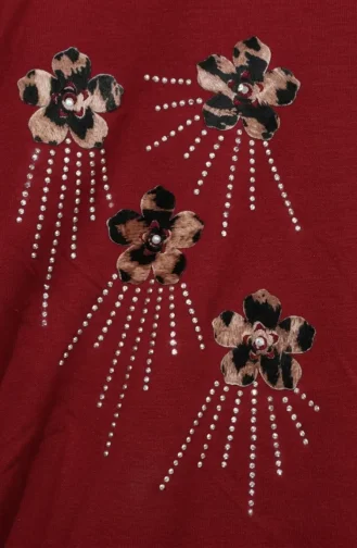 Ensemble Deux Pièces Avec Broderie Florale Et Strass 0255-04 Bourgogne. 0255-04